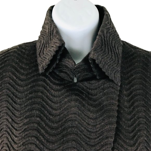 Akris Women's Size 10 Wavy Texture Wool Silk Asymmetrical Front Brown Jacket - Picture 4 of 9